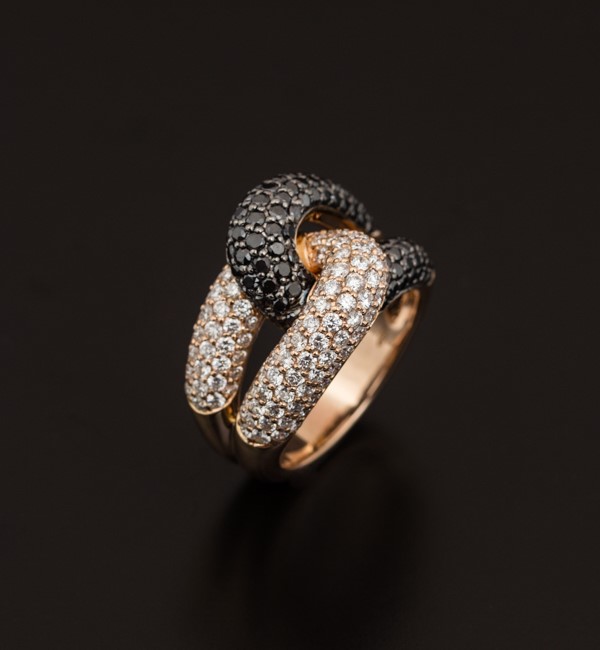 twee Site lijn aanplakbiljet Artur Scholl ring roségoud met zwarte diamant en witte diamant  30/AW9948R/BW - Van Hell Juweliers