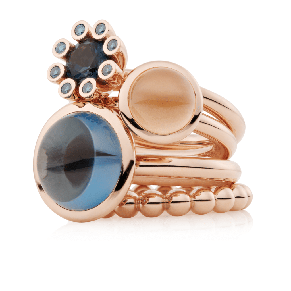 Bron Sprite roségouden ring met London Blue topaas en blauw diamant 8RR4590TLIBR
