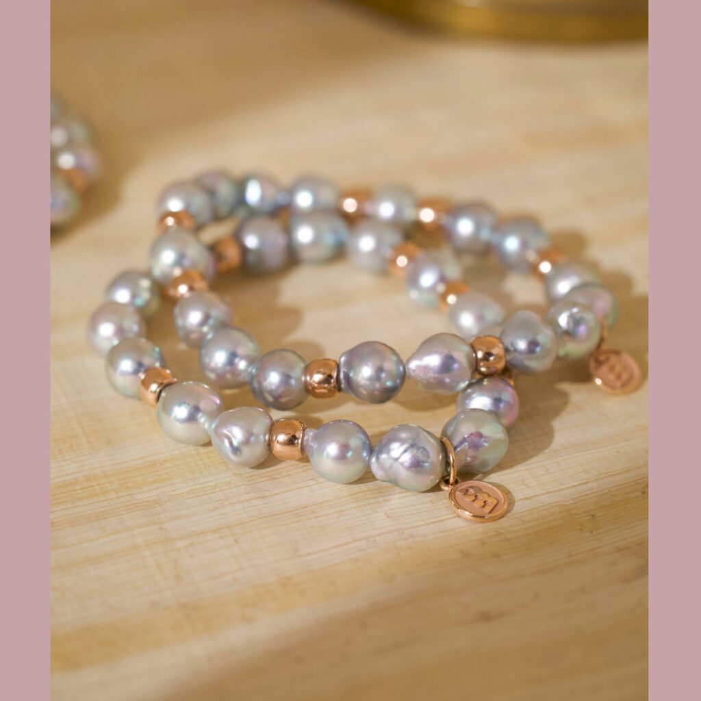 Bron Reflex roségouden armband met Akoyaparels 8AR3985AKB9