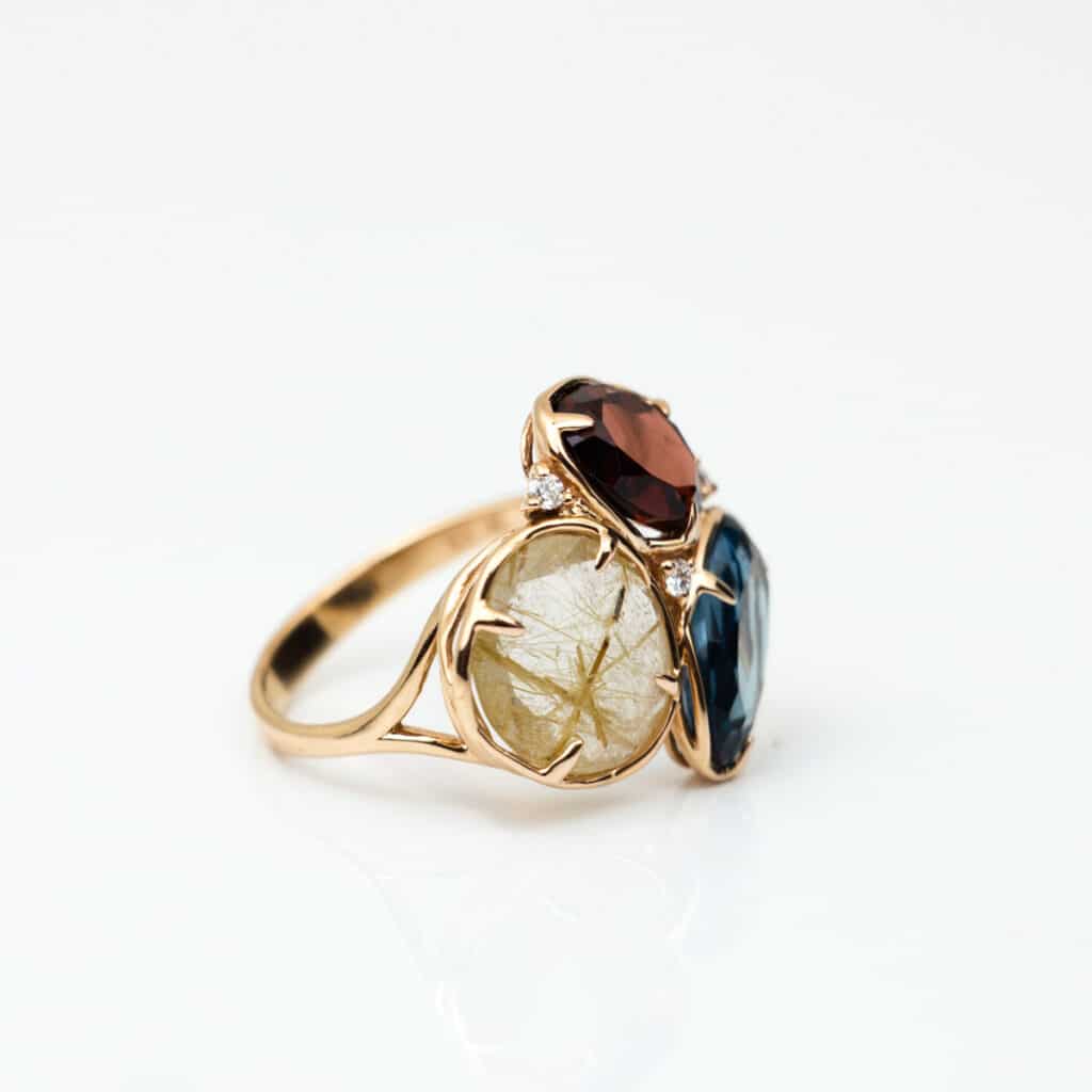 Ring roségoud met edelstenen en diamant R1237