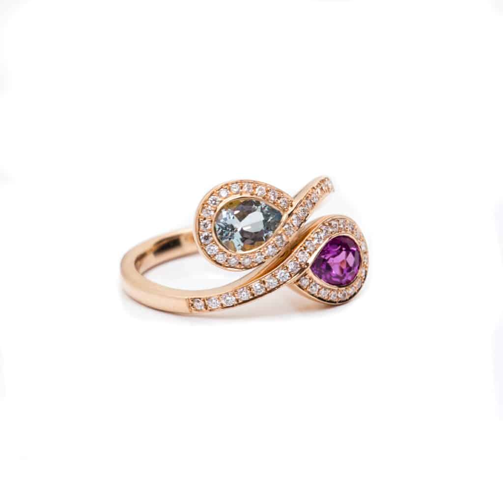 Artur Scholl Ring Roségoud Met Roze Saffier en Aquamarijn 93/15290R/AS