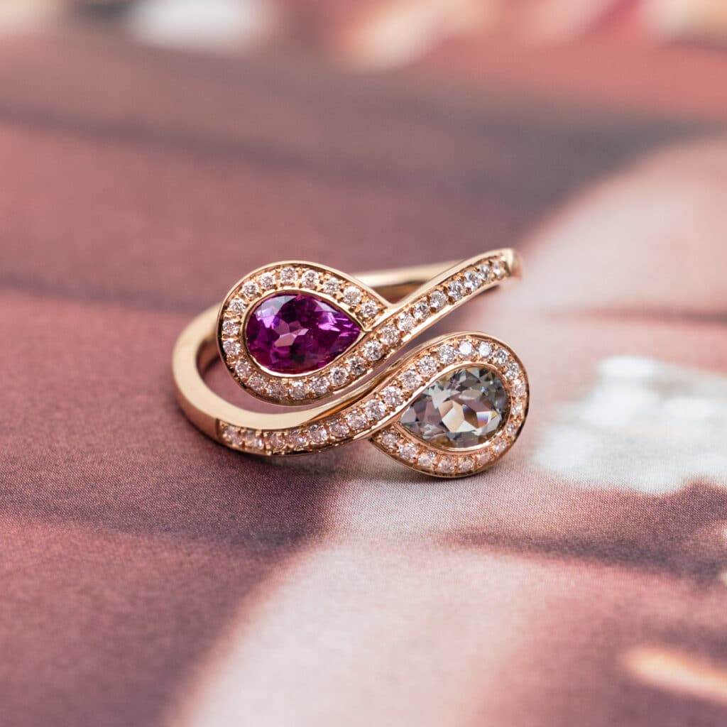 Artur Scholl Ring Roségoud Met Roze Saffier en Aquamarijn 93/15290R/AS