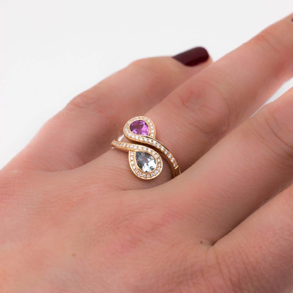 Artur Scholl Ring Roségoud Met Roze Saffier en Aquamarijn 93/15290R/AS