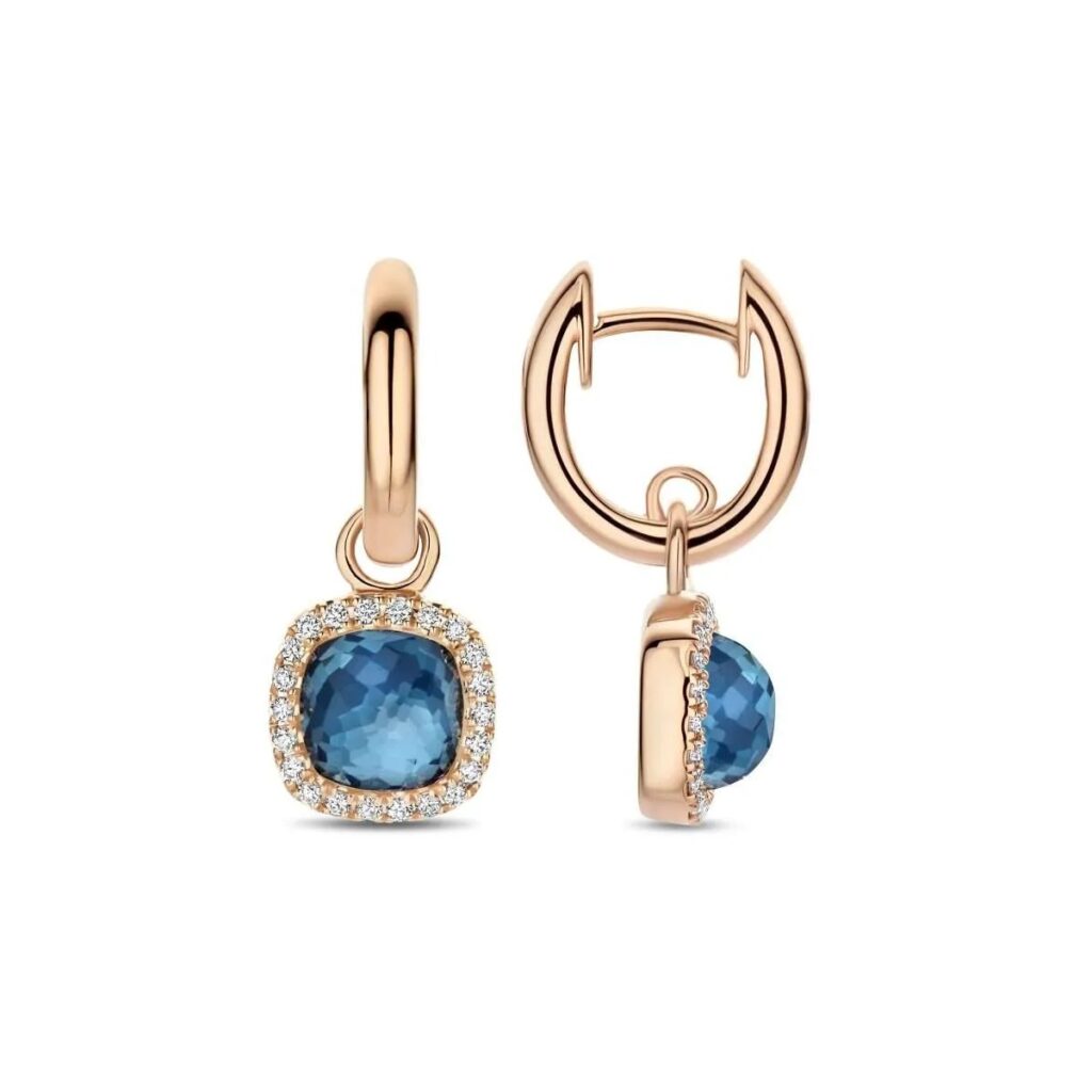 Tirisi Jewelry Milano Sweeties 18 karaat roségouden oorhangers met London blue topaas TE9317LBTP
