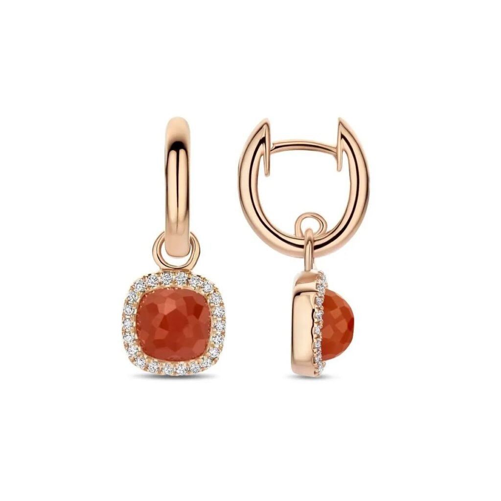 Tirisi Jewelry Milano Sweeties 18 karaat roségouden oorhangers met rode agaat TE9317RAGP