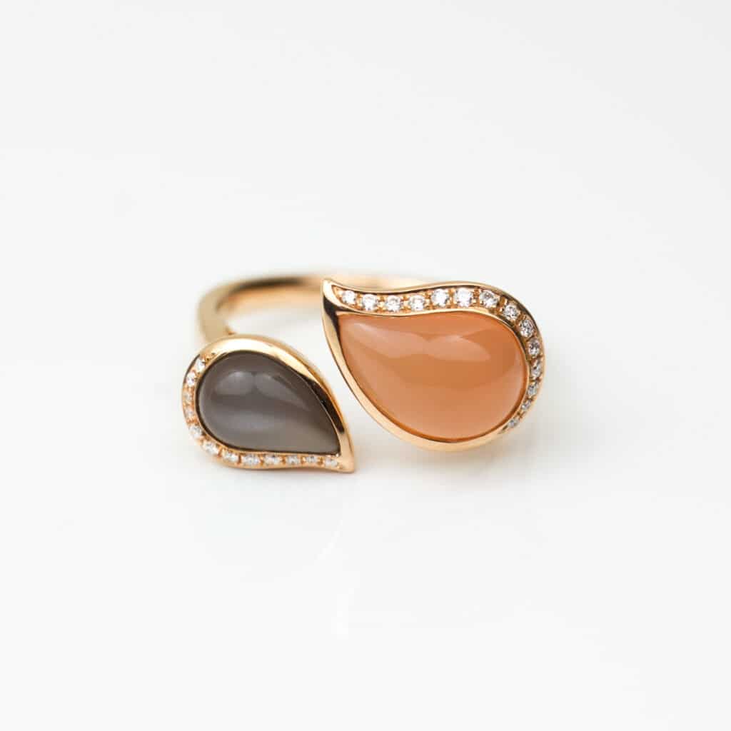 Artur Scholl ring roségoud met oranje en grijze maansteen 93/15056R/OM