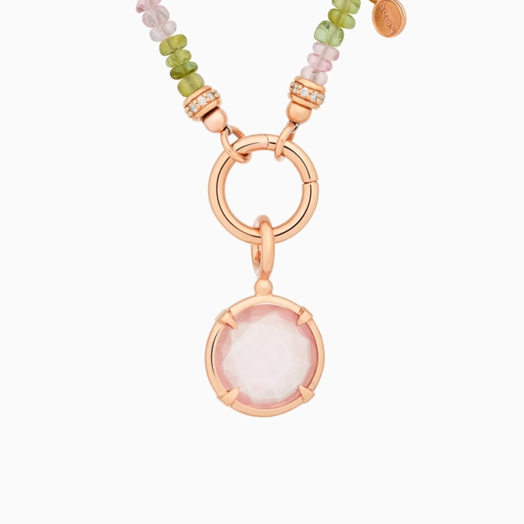 Bron Mira Mira roségouden hanger met Briolet geslepen roze kwarts 8HR3418RQB