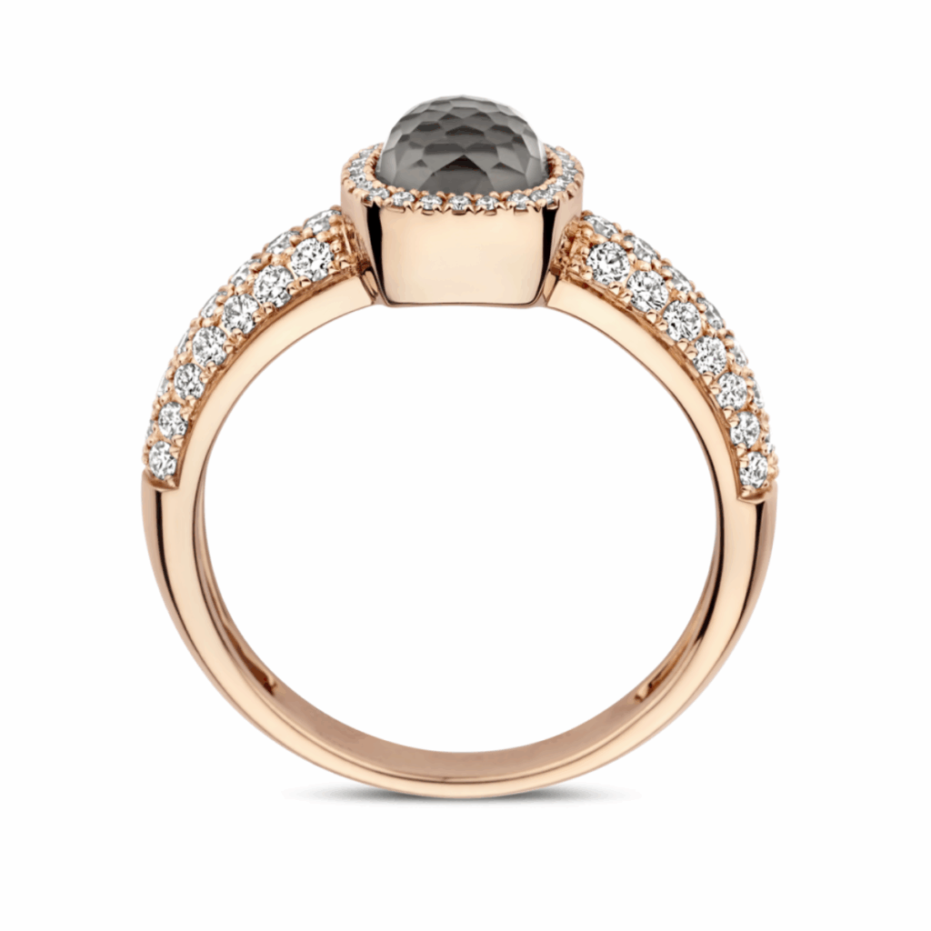 Tirisi Jewelry 18 karaat roségouden ring met hematiet en diamant TR9797HMP