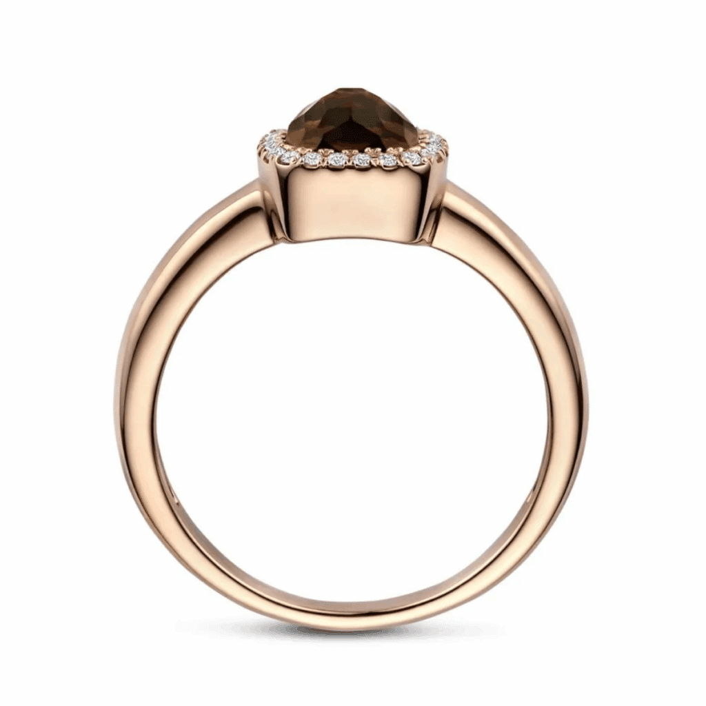 Tirisi Jewelry 18 karaat roségouden ring met lichte rookkwarts en diamant TR9624LSQP
