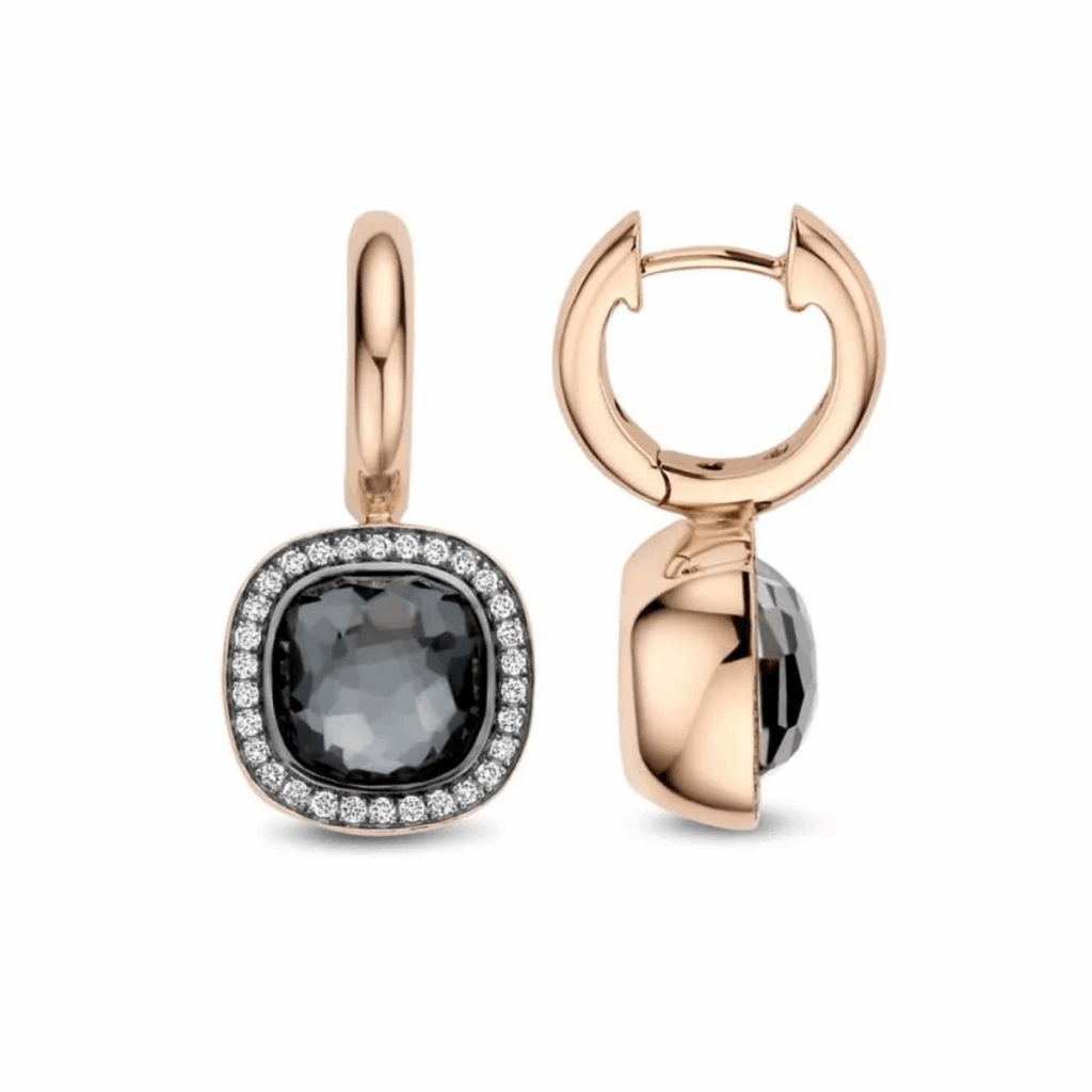 Tirisi Jewelry 18 karaat roségouden oorhangers met hematiet en diamant TE9217HMP