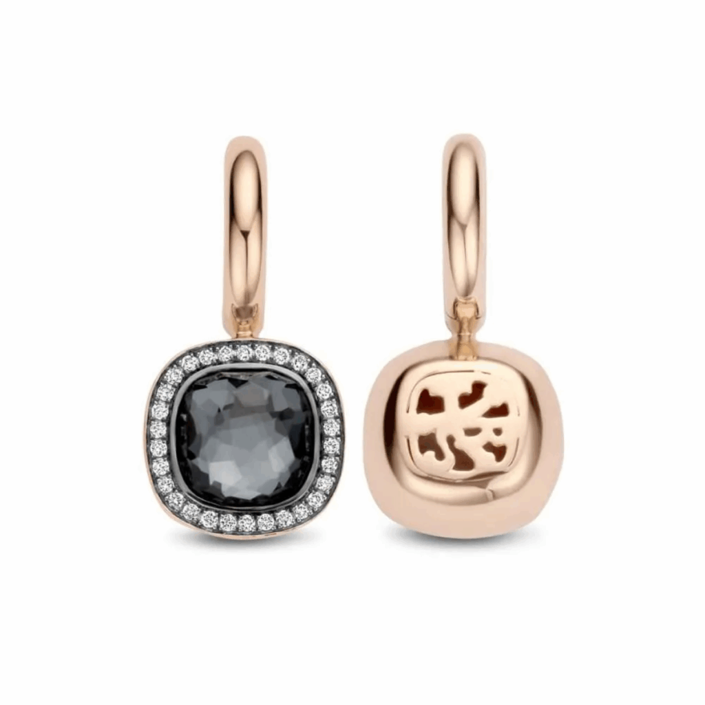 Tirisi Jewelry 18 karaat roségouden oorhangers met hematiet en diamant TE9217HMP