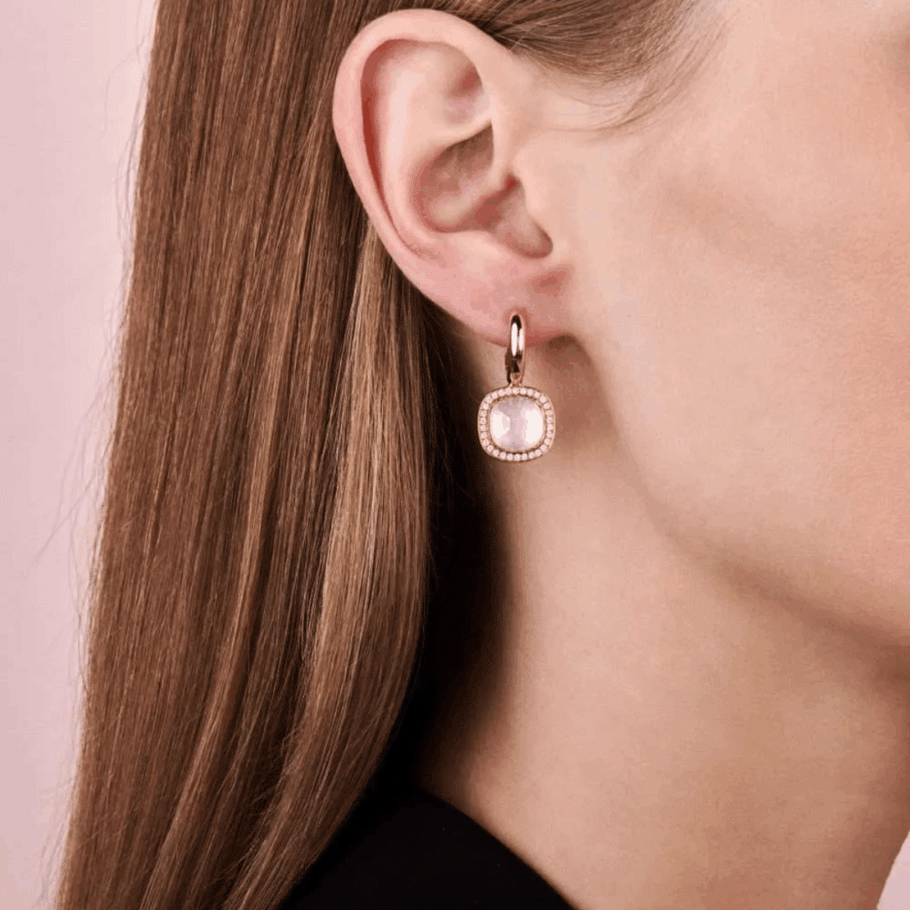 Tirisi Jewelry 18 karaat roségouden oorhangers met hematiet en diamant TE9217HMP