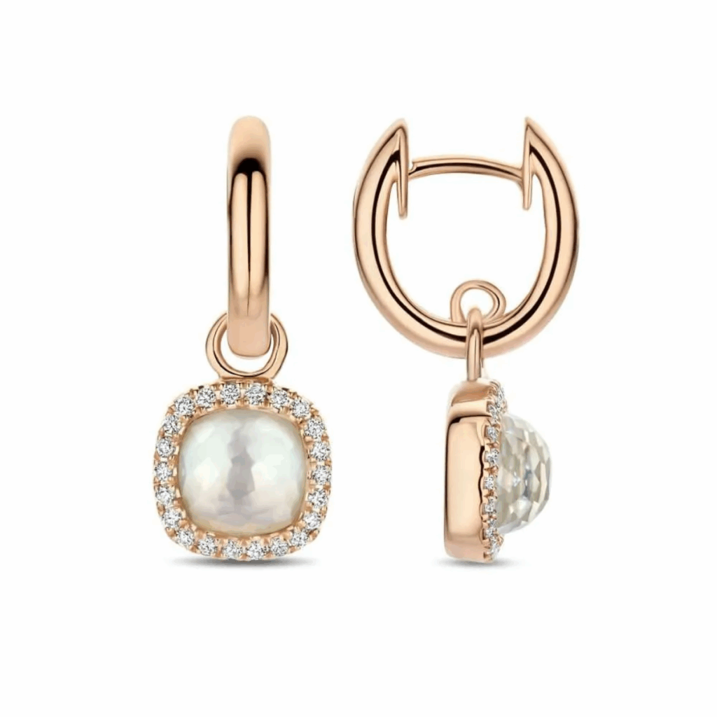 Tirisi Jewelry 18 karaat roségouden oorhangers met witte kwarts en diamant TE9317WQP