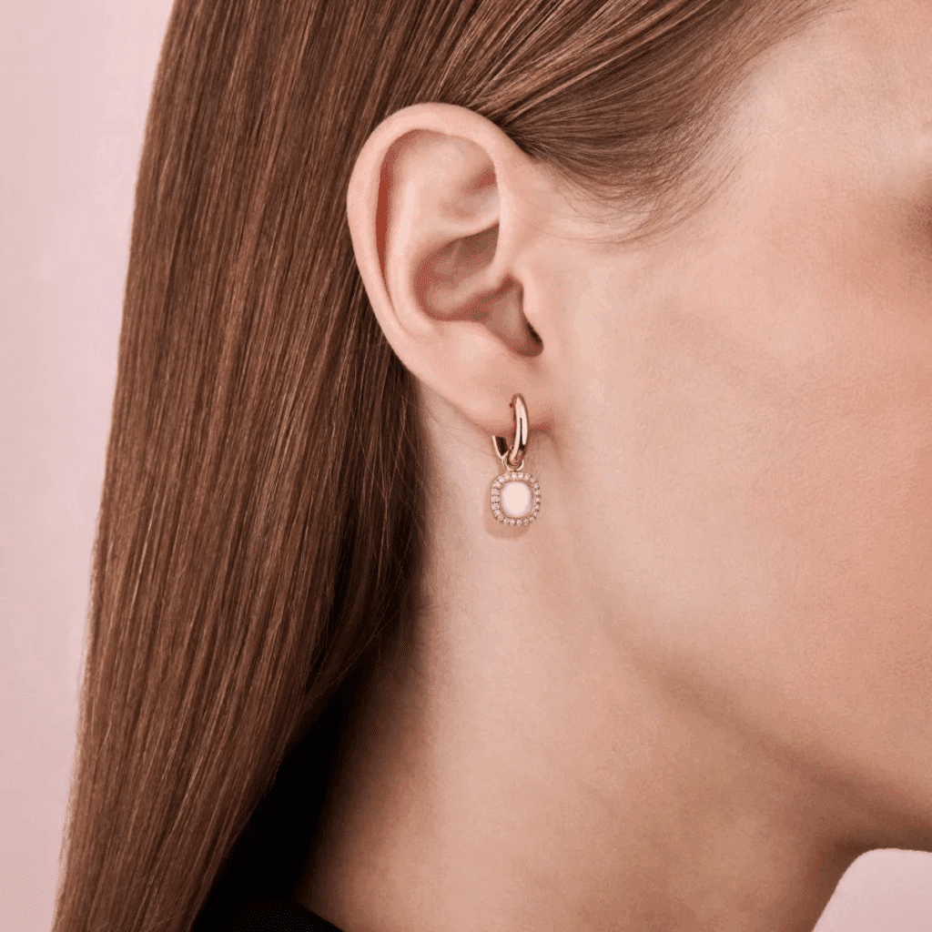 Tirisi Jewelry 18 karaat roségouden oorhangers met witte kwarts en diamant TE9317WQP