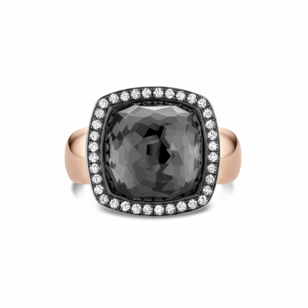 Tirisi Jewelry 18 karaat roségouden ring met hematiet en diamant TR9361-1HMP