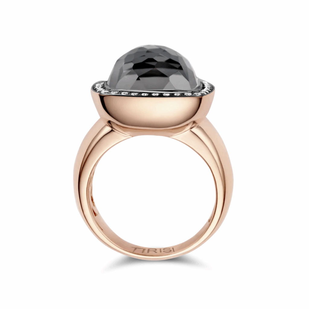 Tirisi Jewelry 18 karaat roségouden ring met hematiet en diamant TR9361-1HMP