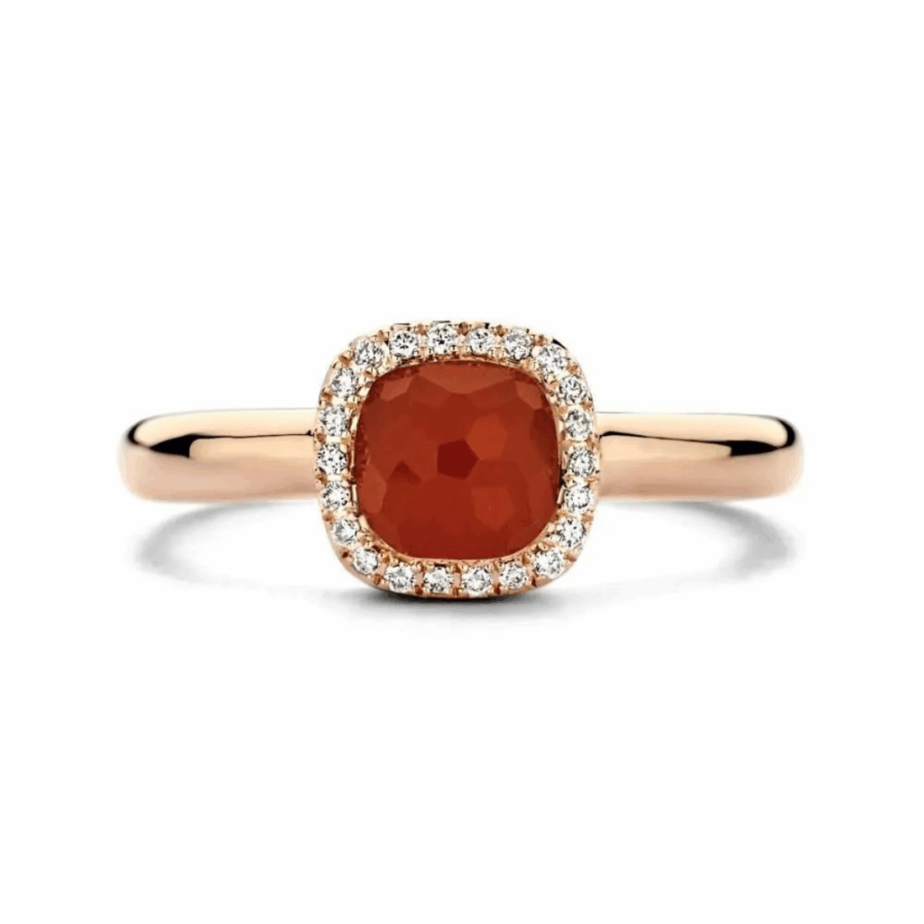 Tirisi Jewelry 18 karaat roségouden ring met rode agaat en diamant TR9624RAGP