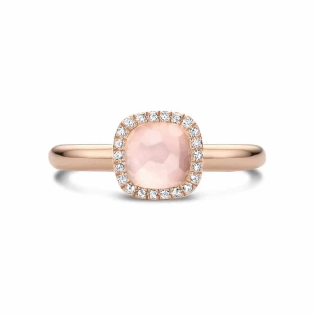 Tirisi Jewelry 18 karaat roségouden ring met roze kwarts en diamant TR9624SQP