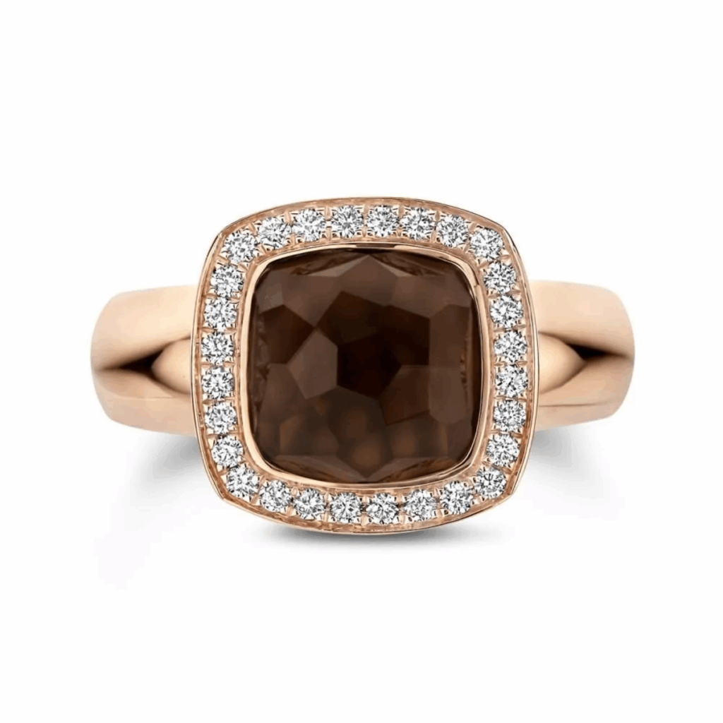 Tirisi Jewelry 18 karaat roségouden ring met rookkwarts en diamant TR9697SQP