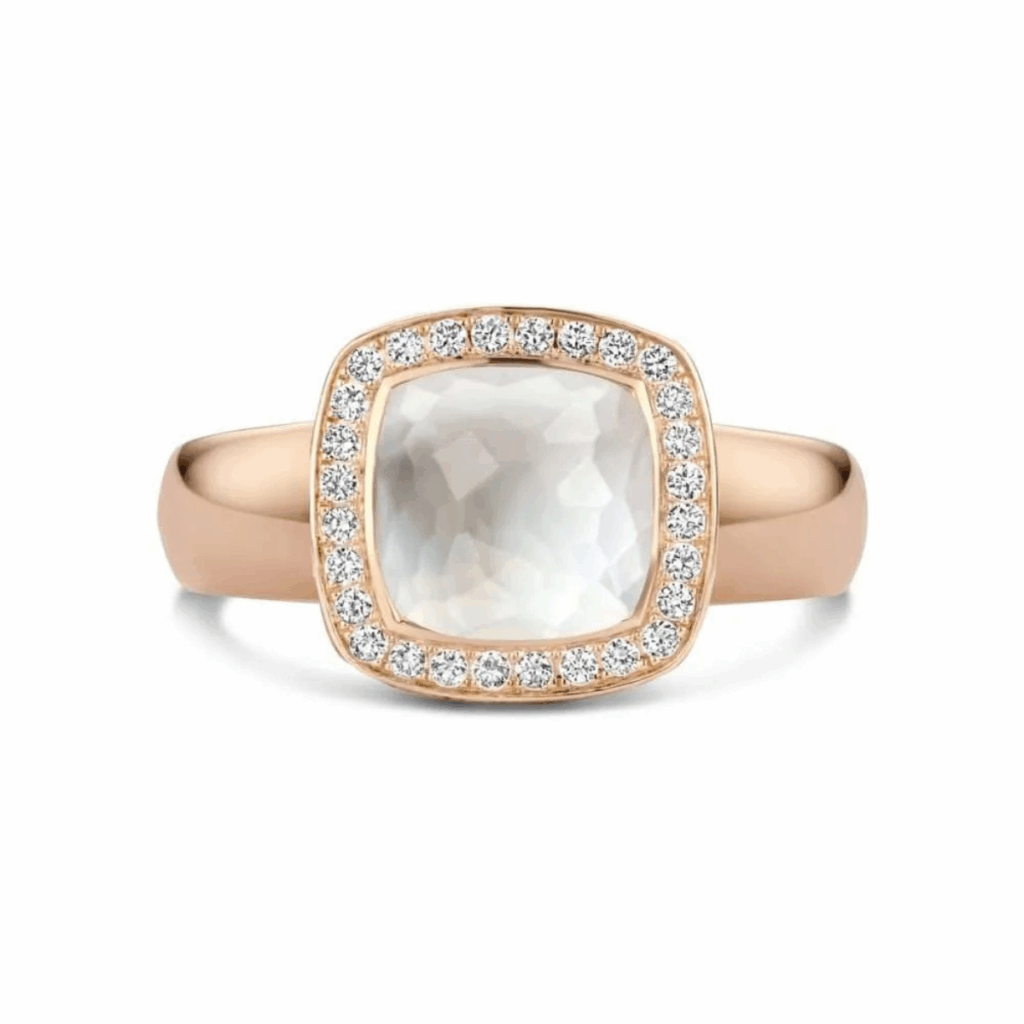 Tirisi Jewelry 18 karaat roségouden ring met witte kwarts en diamant TR9697WQP