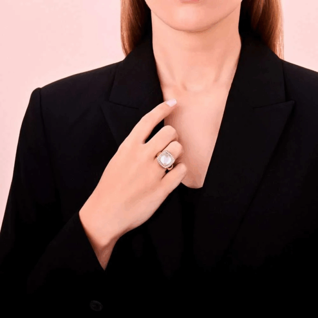 Tirisi Jewelry 18 karaat roségouden ring met witte kwarts en diamant TR9697WQP