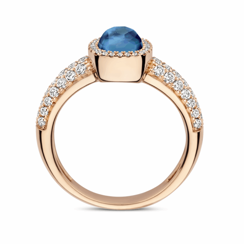 Tirisi Jewelry 18 karaat roségouden ring met blauwe topaas en diamant TR9797LBTP