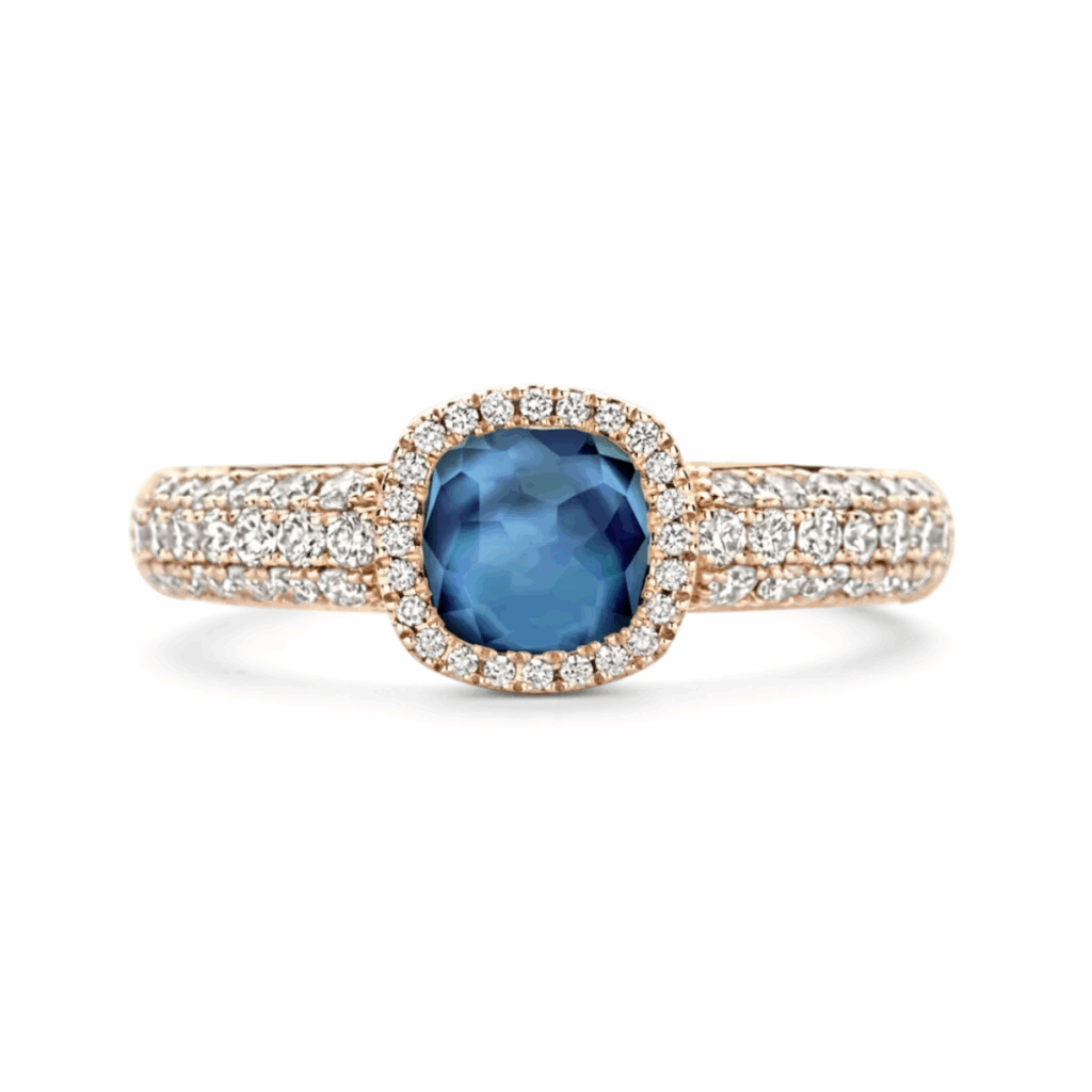 Tirisi Jewelry 18 karaat roségouden ring met blauwe topaas en diamant TR9797LBTP