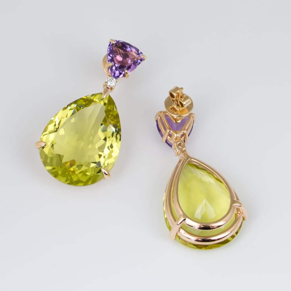 Artur Scholl Oorhangers roségoud met amethist, olive quartz en diamant 93/14230R/AQ