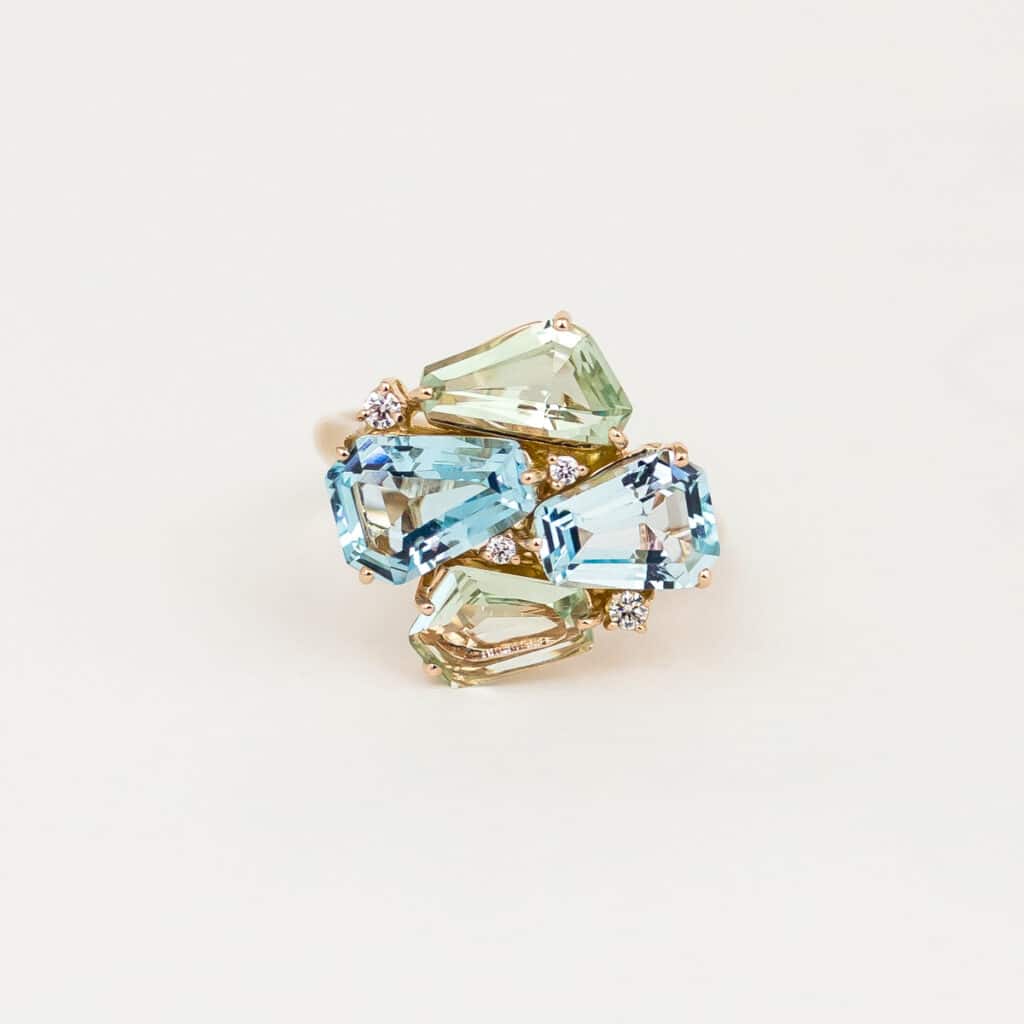 Artur Scholl Ring Roségoud met blauw topaas, groene amethist en diamant 93/13842R/BT
